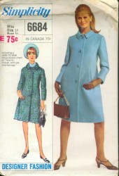 6684 1966 DESIGNER LINED COLLAR BUTTON COAT PATTERN 12 32